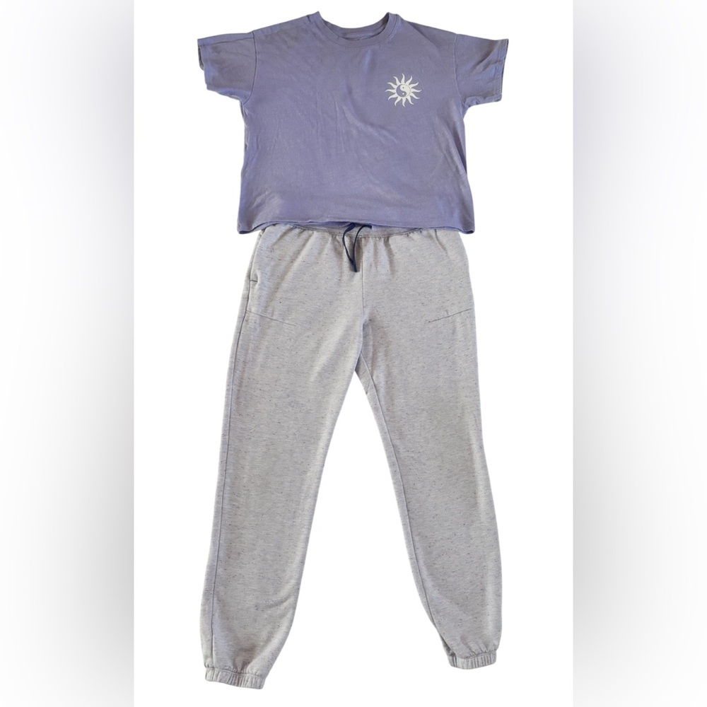 SO & All In Motion Girls Lounge Set Purple XL 14/16 Sun Yin Yang Tee & Joggers